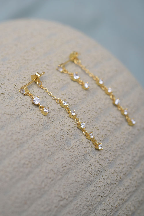 Boucles d'oreilles pendantes en cristal doré - Corail Blanc