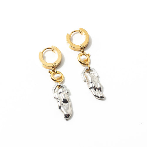 Boucles d'oreilles Naga en argent et or - Corail Blanc