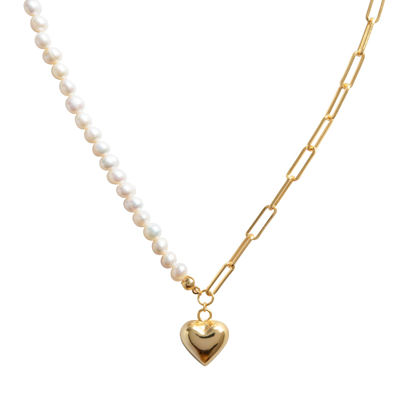 Collier de perles asymétriques Love - Corail Blanc