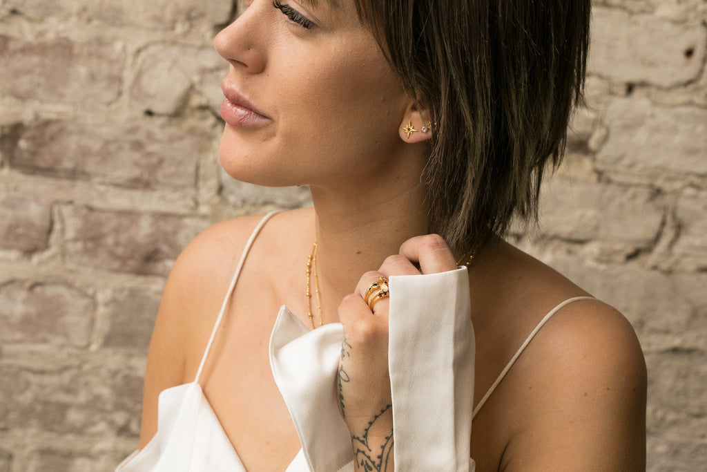 dainty stackable rings.  modern jewelry. 14k gold vermeil. corail blanc