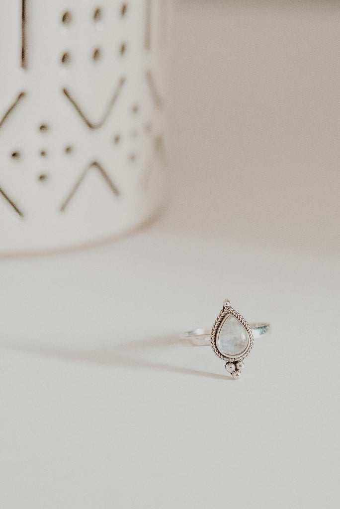 handmade boho chic statement silver rings. handmade moonstone. shop online and Montreal jewelry store. 