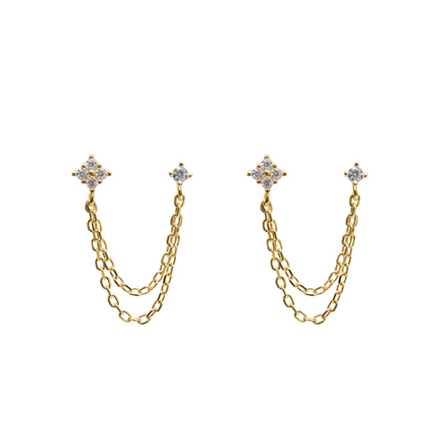 Double Piercing Chain Stud in Gold - Corail Blanc