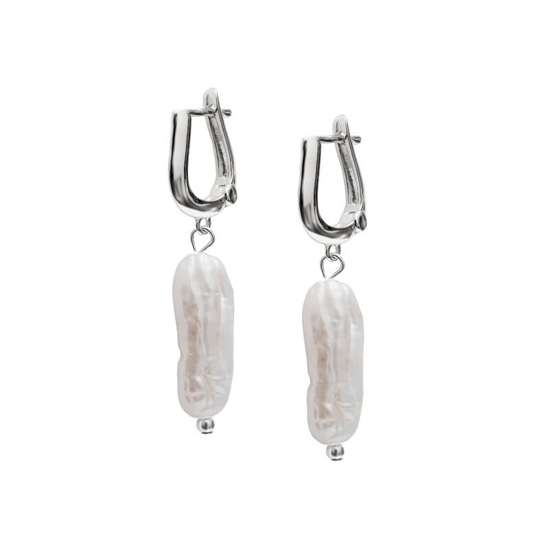 Pearl Pendant Hoops in Silver - Corail Blanc