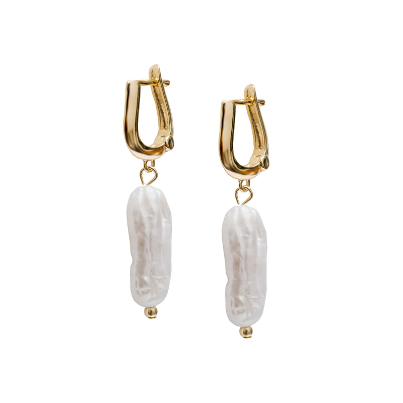 Pearl Pendant Hoops in Gold - Corail Blanc