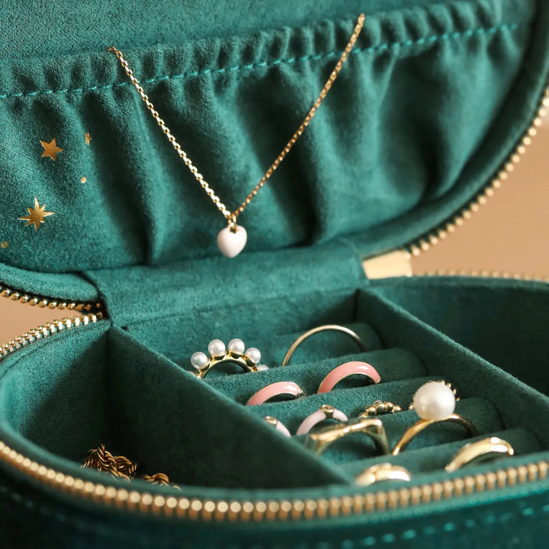 Green starry night oval jewelry box - Corail Blanc