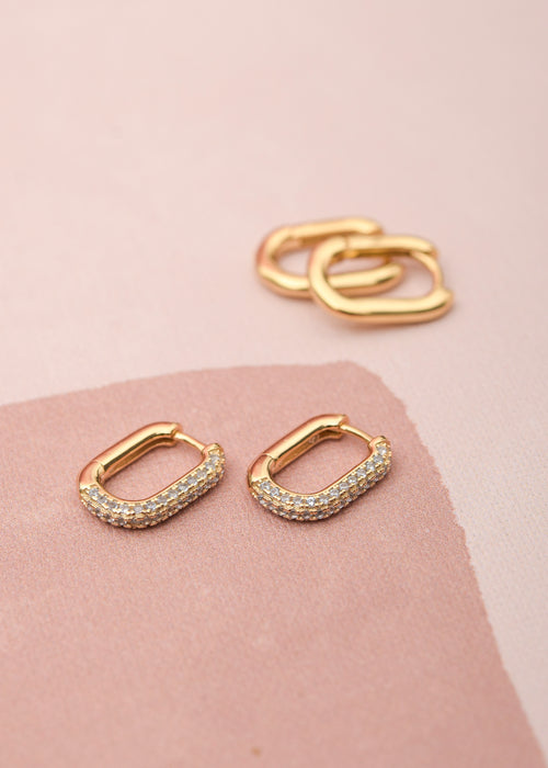 Mini Oval Pave Hoops - Corail Blanc