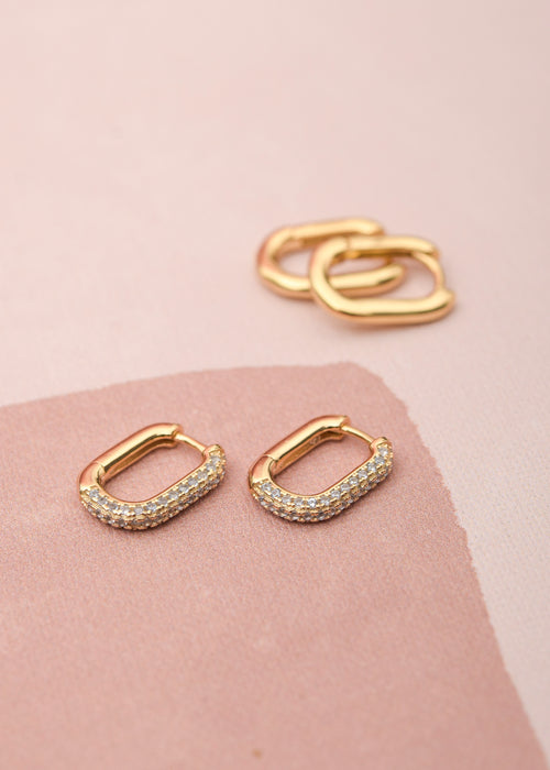 Mini Oval Hoops Gold - Corail Blanc