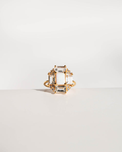 Opal & Topaz Baguette Fire Ring - Corail Blanc