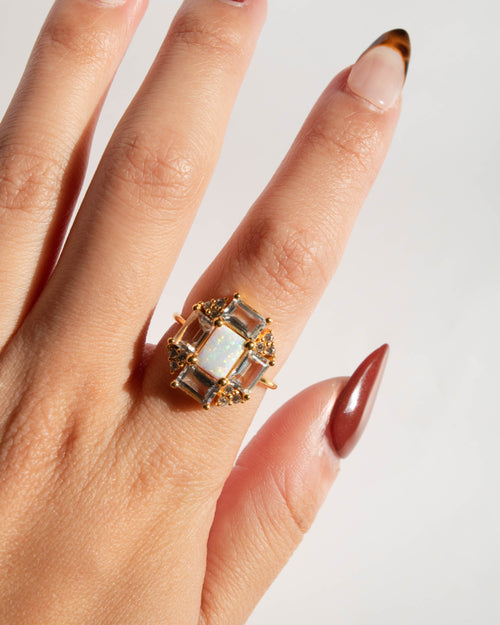 Opal & Topaz Baguette Fire Ring - Corail Blanc
