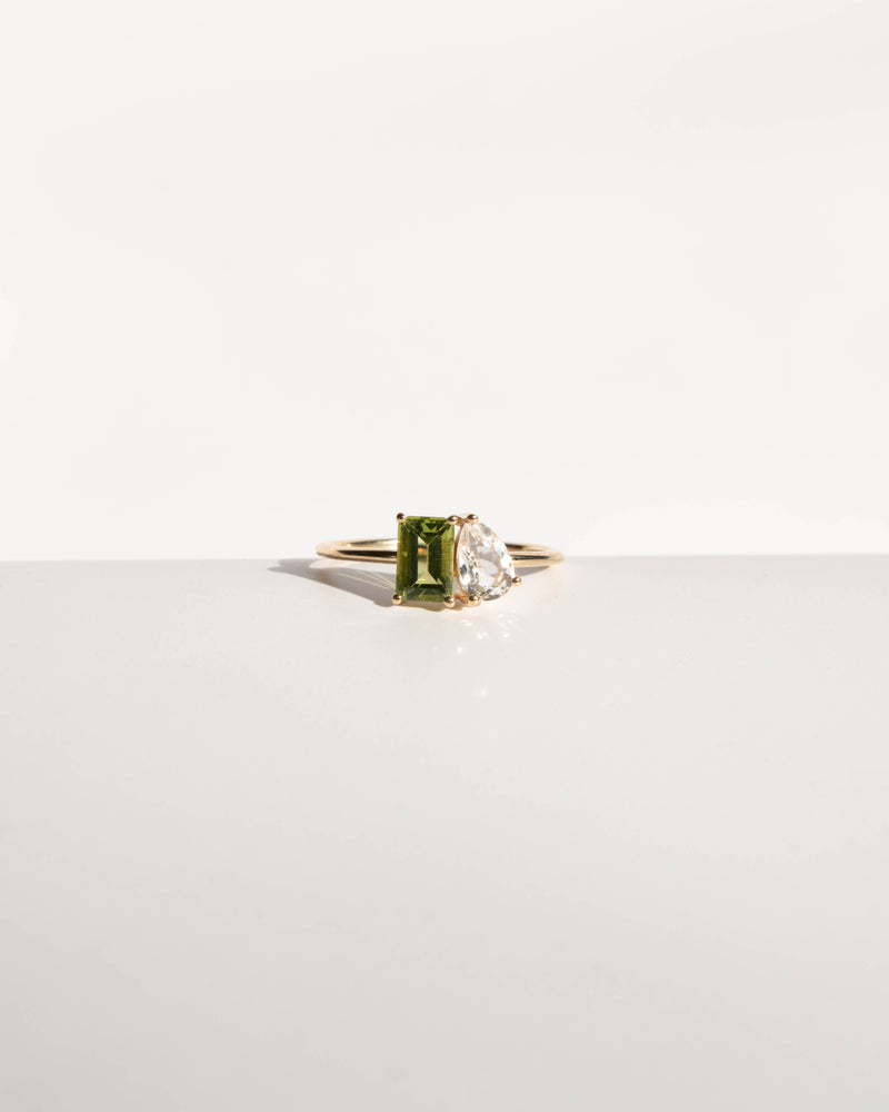 Solid Gold Toi & Moi Péridot Topaz ring - Corail Blanc