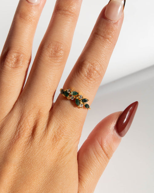 Yellow Gold Moss Agate & Topaz Orchard Ring - Corail Blanc