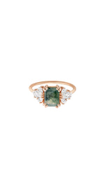 Rose Gold Moss Agate & Diamond Empress Ring - Corail Blanc