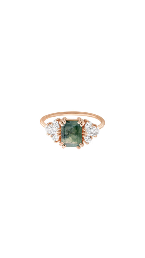 Rose Gold Moss Agate & Diamond Empress Ring - Corail Blanc