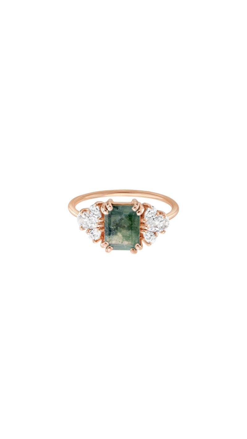 Rose Gold Moss Agate & Diamond Empress Ring - Corail Blanc