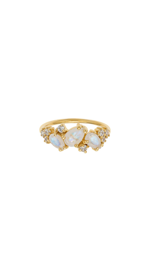 Rainbow Moonstone & Diamond Midsummer Night's Dream Ring - Corail Blanc