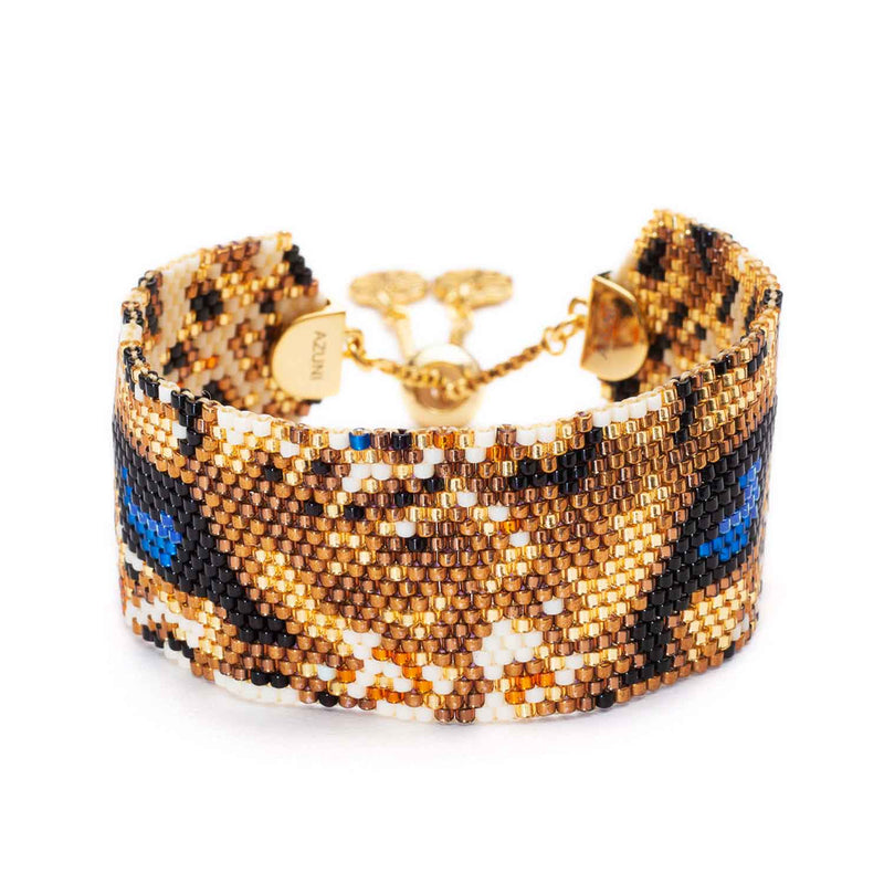 Leopard Face Beaded Cuff - Corail Blanc