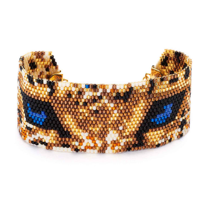 Leopard Face Beaded Cuff - Corail Blanc