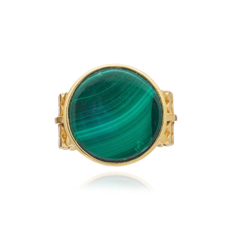 Malachite Stone Disc Ring - Corail Blanc