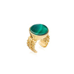 Malachite Stone Disc Ring - Corail Blanc
