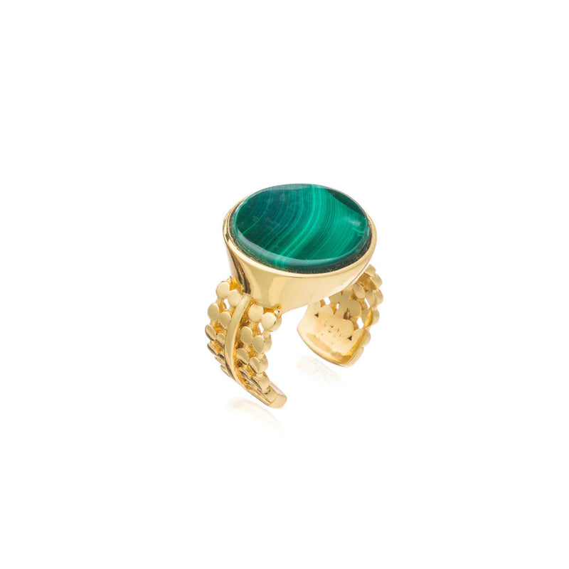 Malachite Stone Disc Ring - Corail Blanc