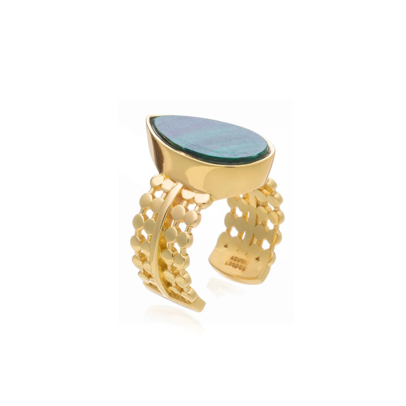Teardrop Malachite Ring - Corail Blanc