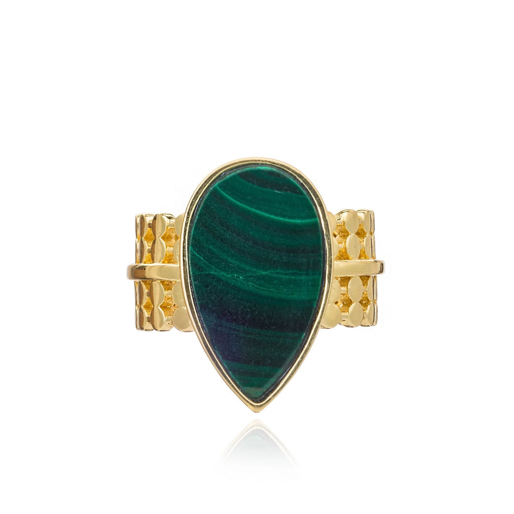 Teardrop Malachite Ring - Corail Blanc