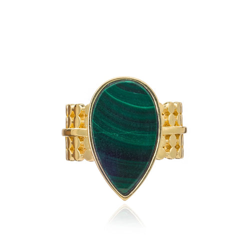 Teardrop Malachite Ring - Corail Blanc