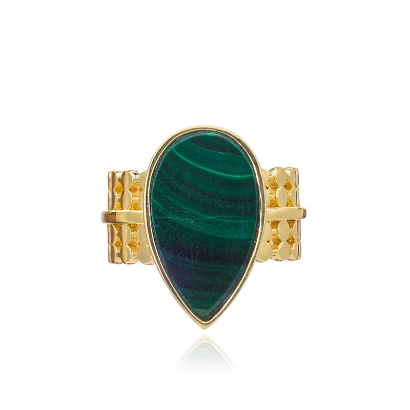 Teardrop Malachite Ring - Corail Blanc