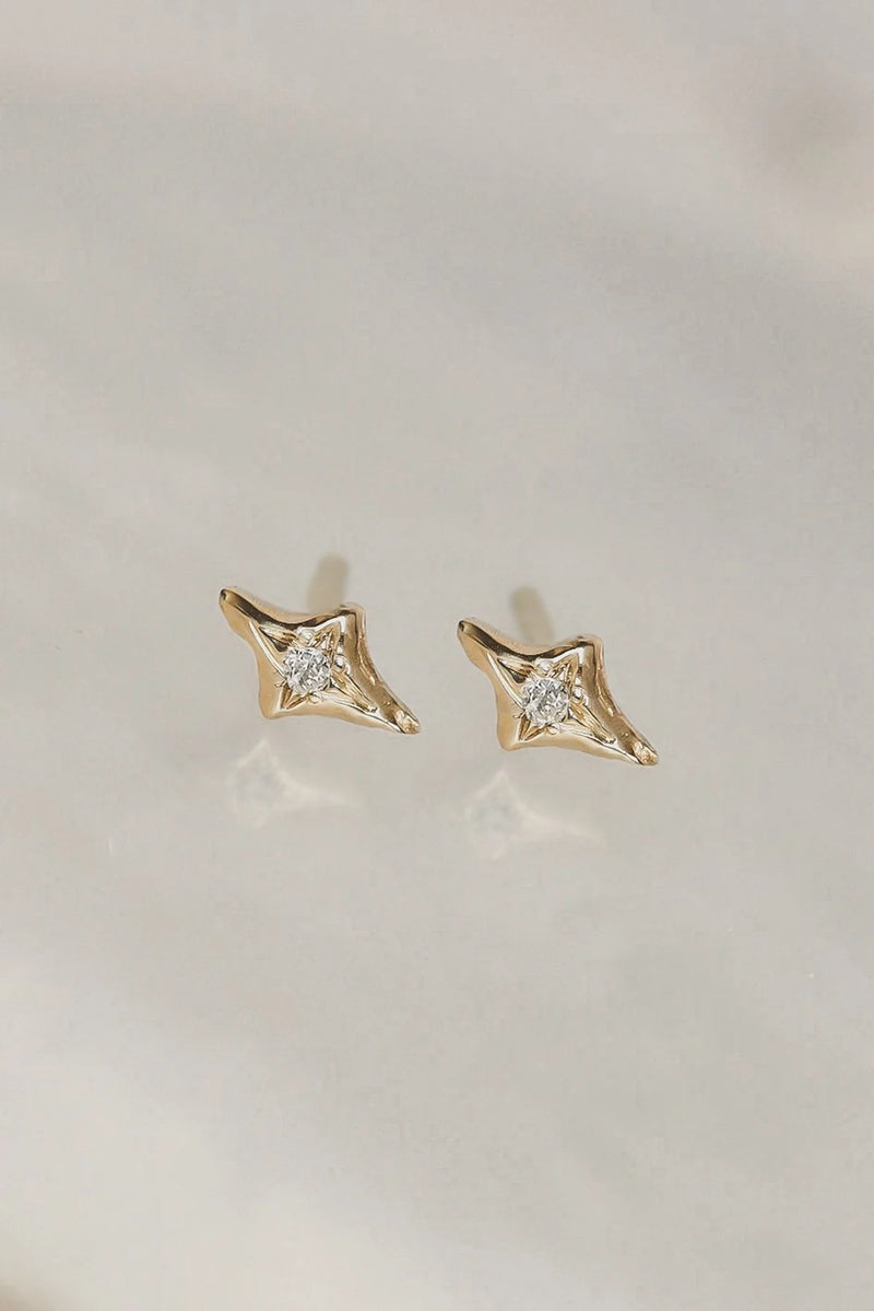 Solid Gold North Star Diamond Earrings - Corail Blanc