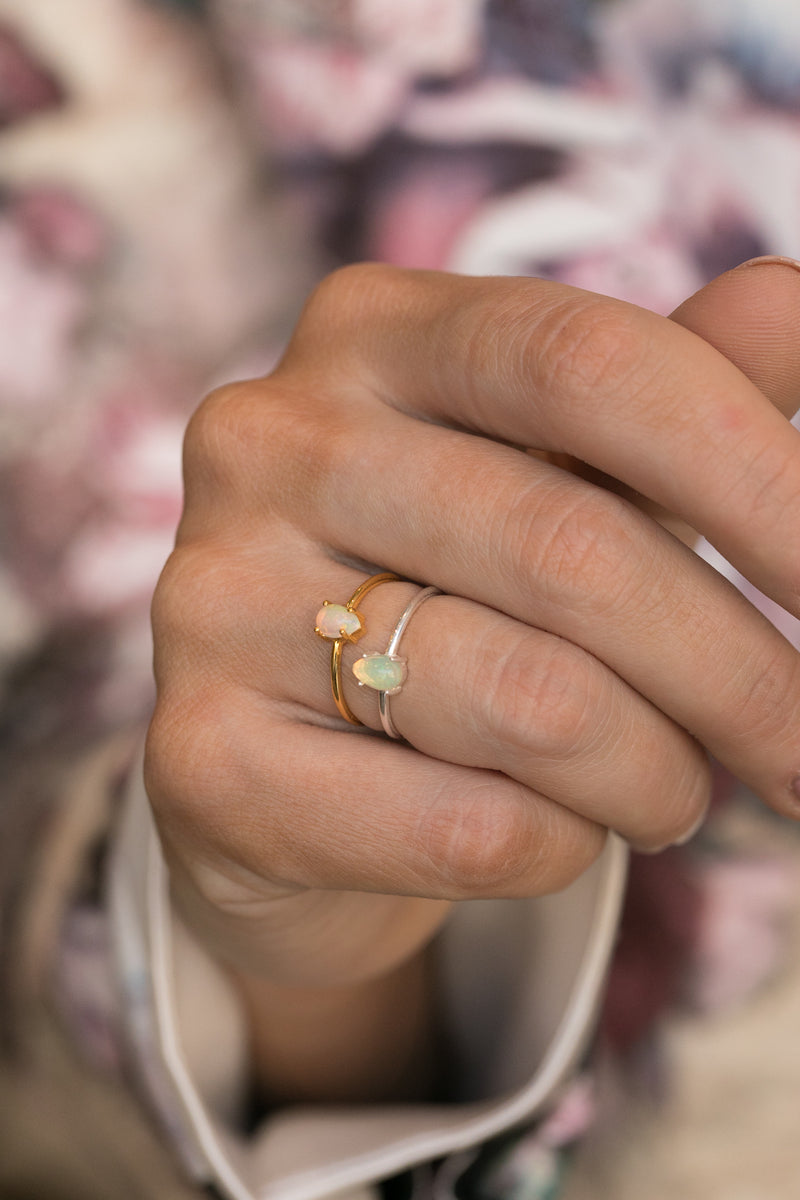 Sky Opal Ring in Silver - Corail Blanc