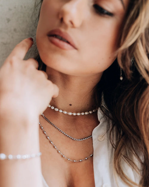 Filet Pearl Necklace in Silver - Corail Blanc