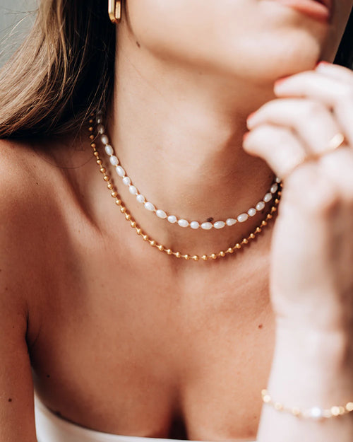 Filet Pearl Necklace in Gold - Corail Blanc