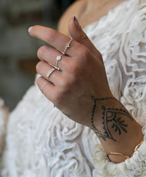 Pavé Chain Ring in Silver - Corail Blanc