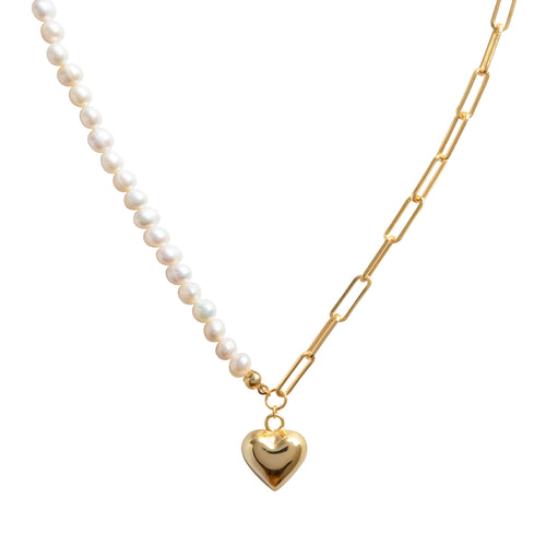 Love Asymmetric Pearl Necklace - Corail Blanc