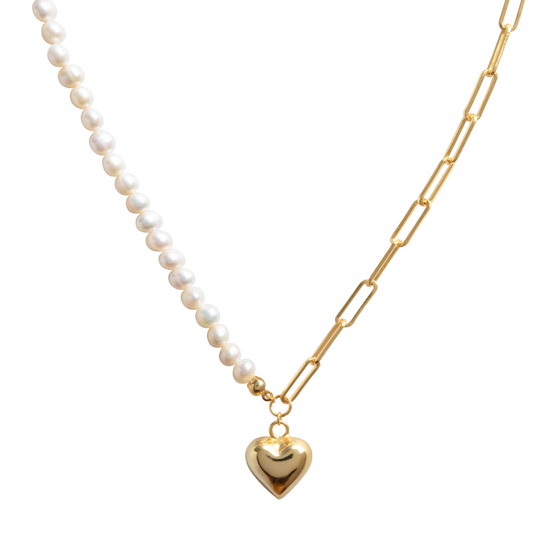 Love Asymmetric Pearl Necklace - Corail Blanc