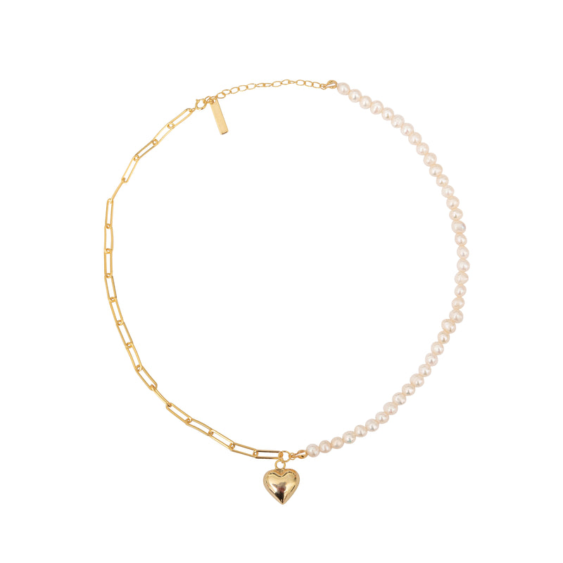 Love Asymmetric Pearl Necklace - Corail Blanc