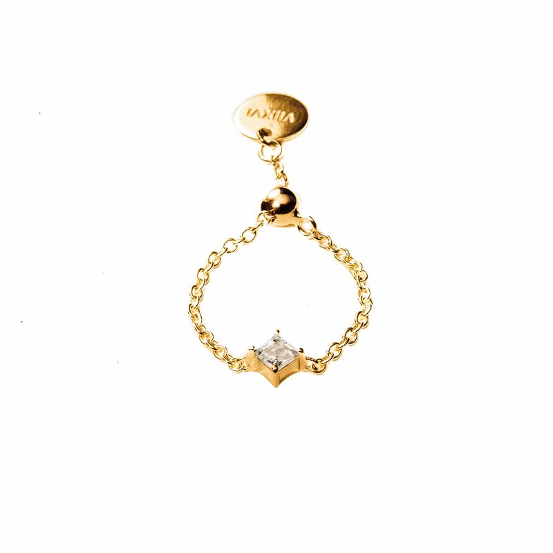 Single Stone Chain Ring in Gold - Corail Blanc