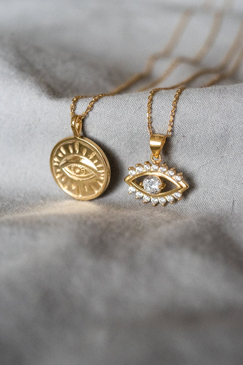 Coin Evil Eye Necklace in Gold - Corail Blanc