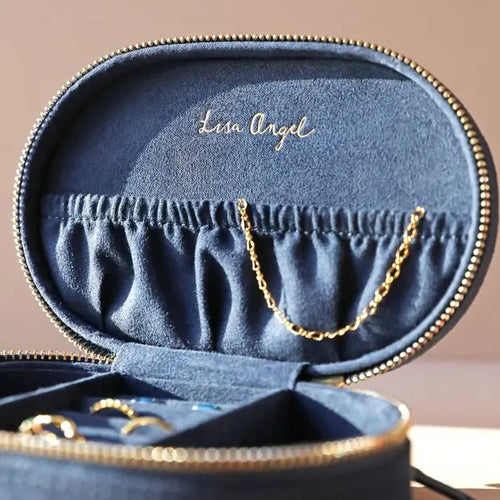 Sun & Moon Oval Jewelry Box in Navy - Corail Blanc