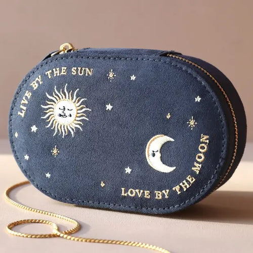 Sun & Moon Oval Jewelry Box in Navy - Corail Blanc