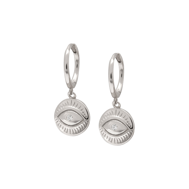 Evil Eye Charm Huggie in Silver - Corail Blanc