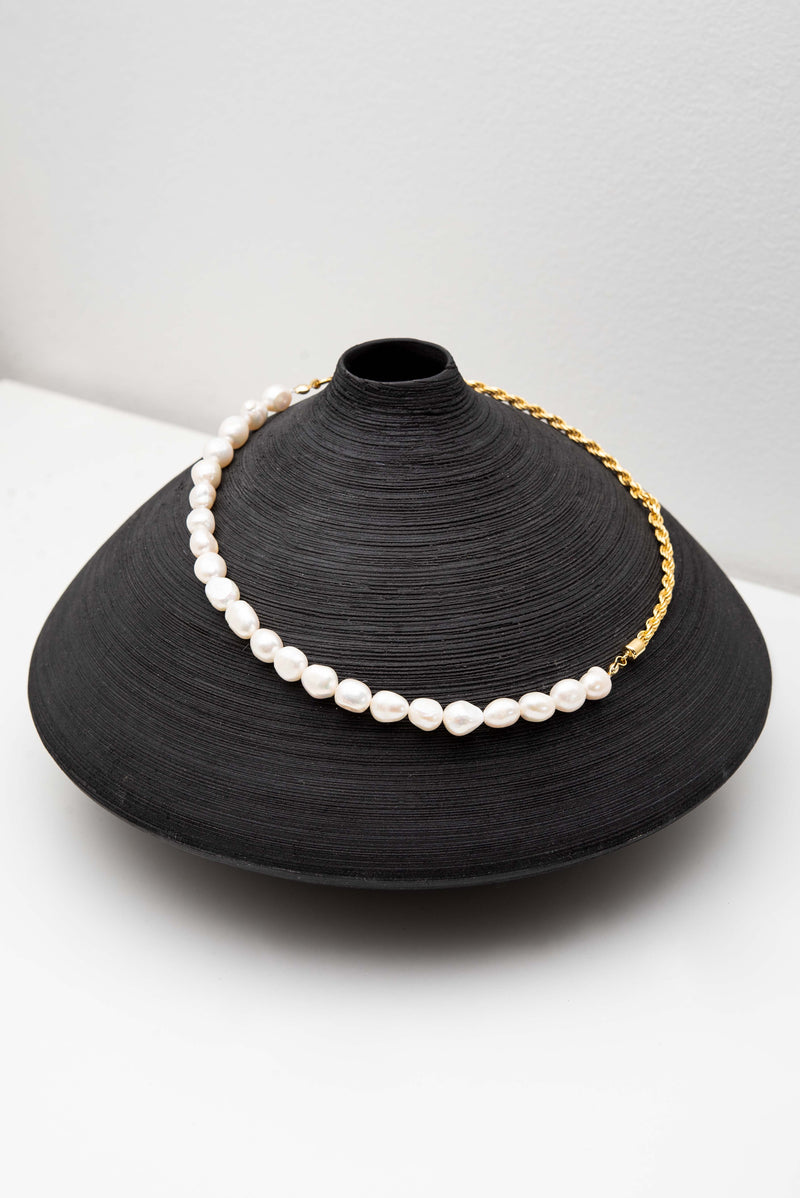 Pearl demi Rope Chain Necklace - Corail Blanc