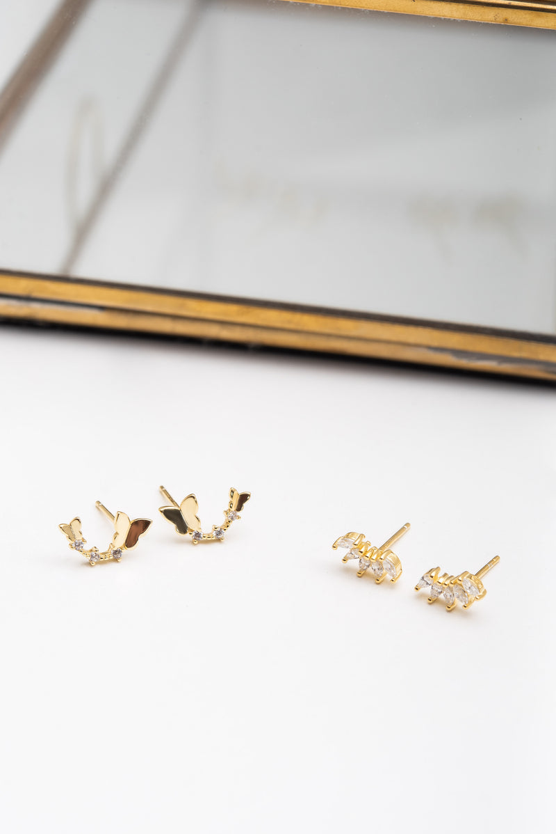 Butterfly II Studs in Gold - Corail Blanc