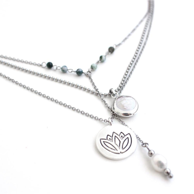 Lotus Necklace in Silver - Corail Blanc
